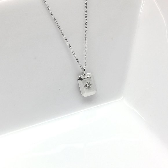 Tiny Brushed Silver Rhodium Plated Cubic Zirconia North Star Charm Necklace - Picture 5 of 7